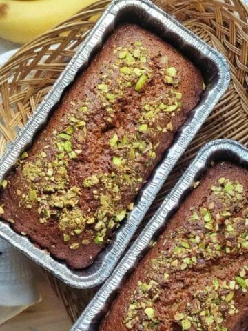Buckwheat banana bread topped with chopped pistachios.