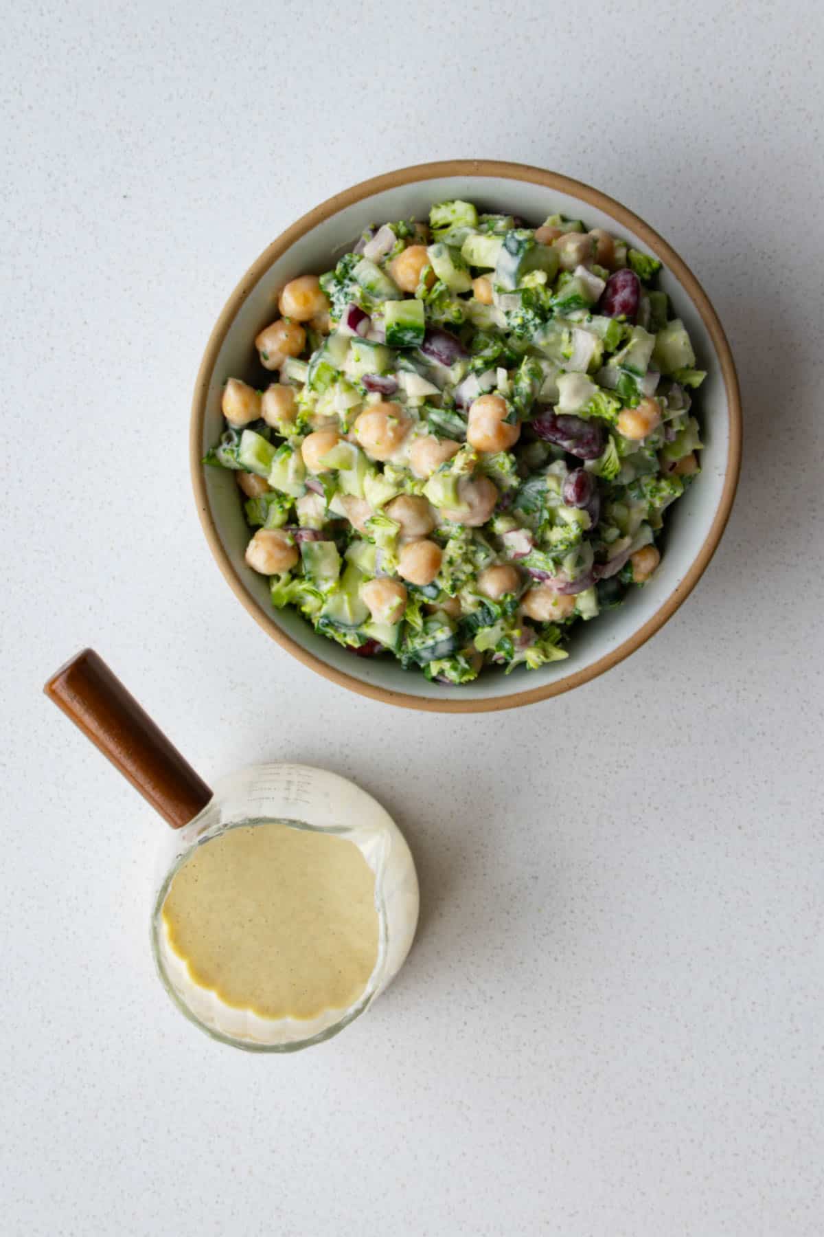 Creamy lime miso dressing and broccoli bean salad.