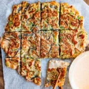 Zucchini pancakes made with red lentils and no flour.