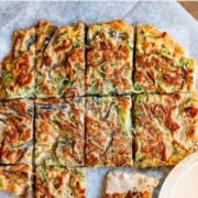 Zucchini pancakes made with red lentils and no flour.