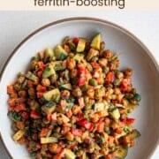 Chickpea and edamame salad in a bowl.