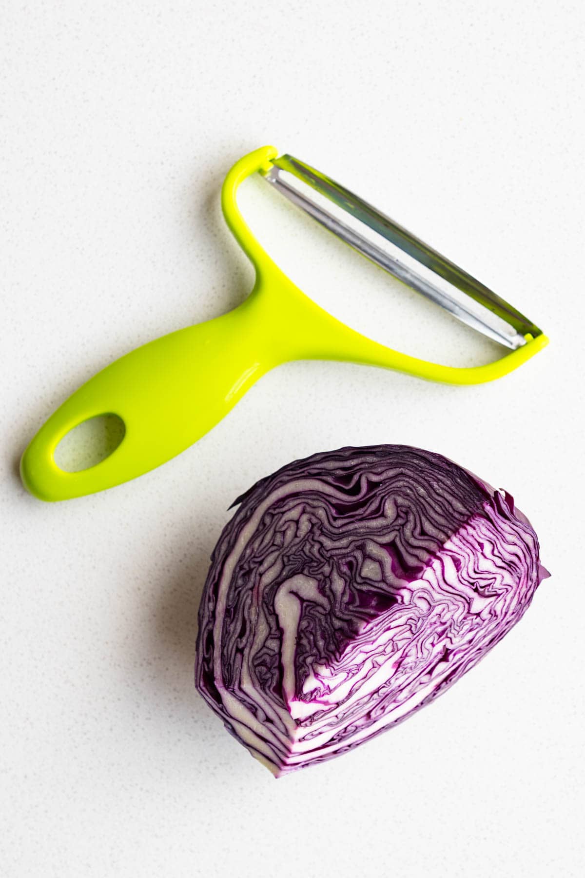 Y peeler and red cabbage.