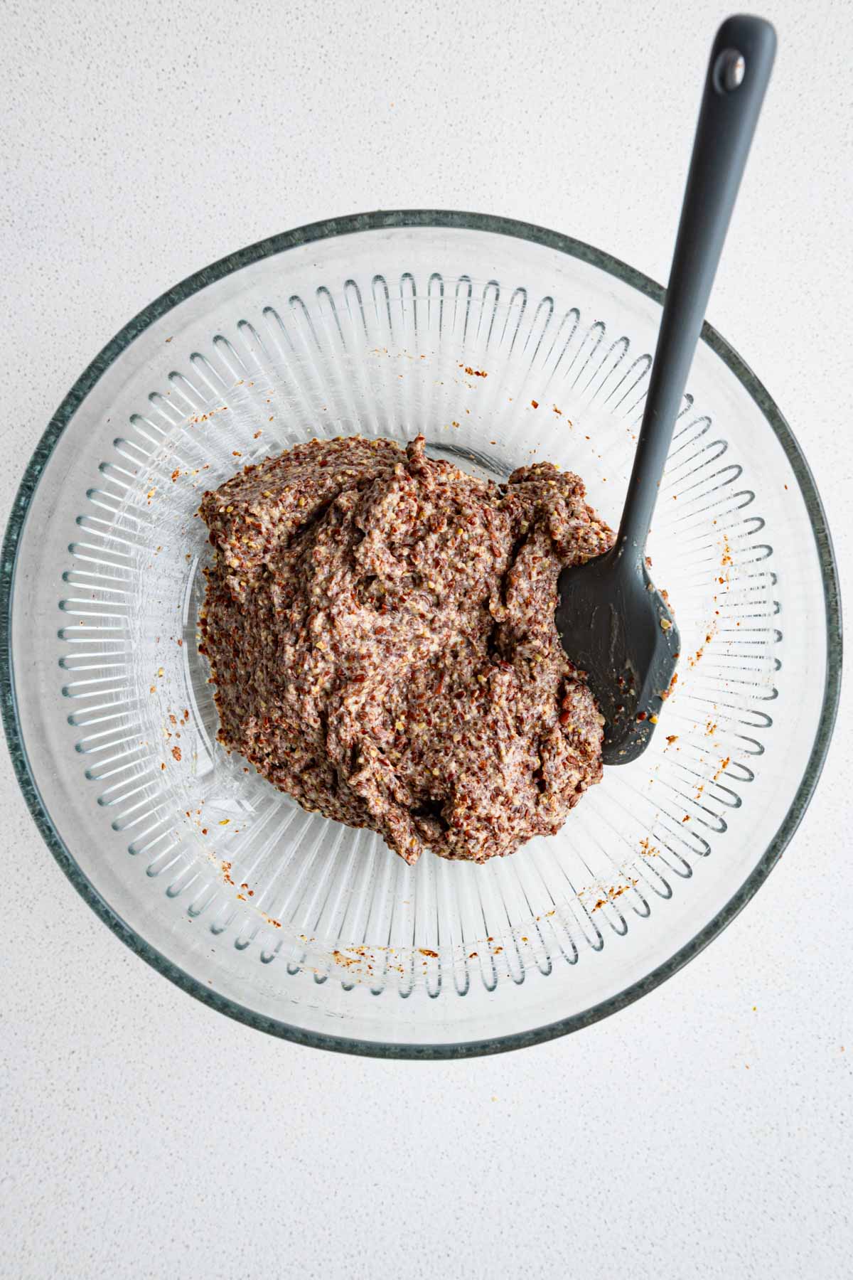 Flax crackers dough in a bowl.
