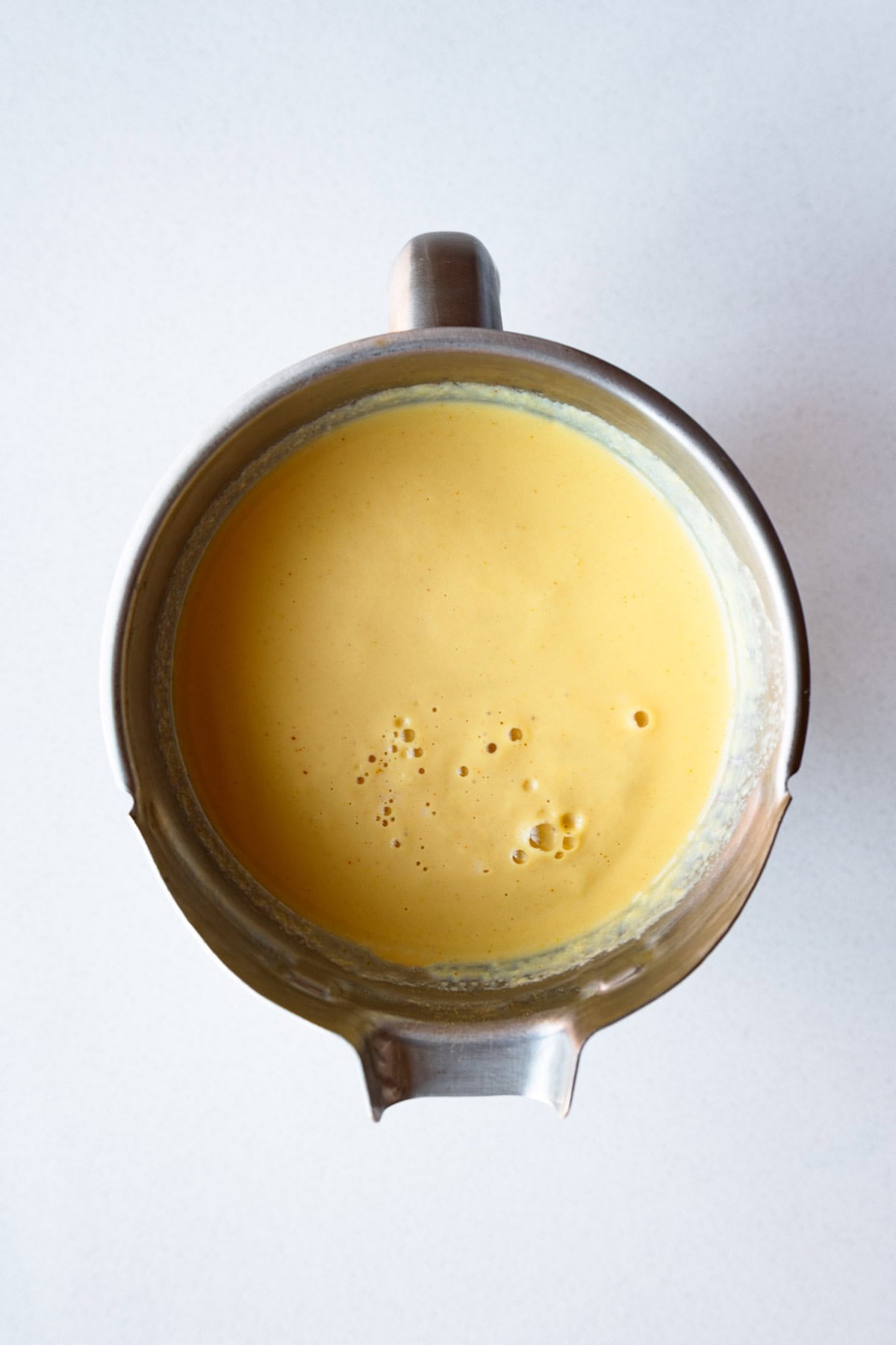 Vegan egg batter in a blender.