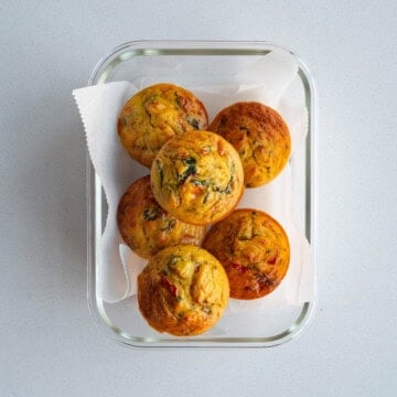 Mung Bean Vegan Egg Bites in a meal prep glass container.