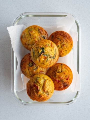Mung Bean Vegan Egg Bites in a meal prep glass container.