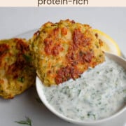 Baked potato fritters with tzatziki sauce.