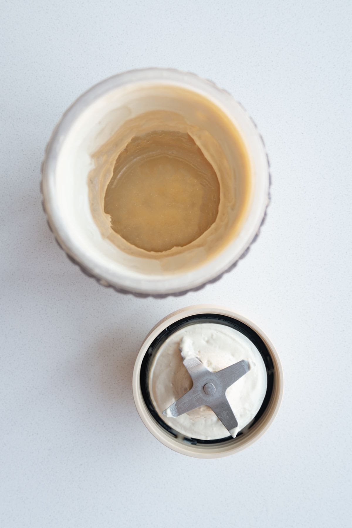Whipped tahini in a blender.
