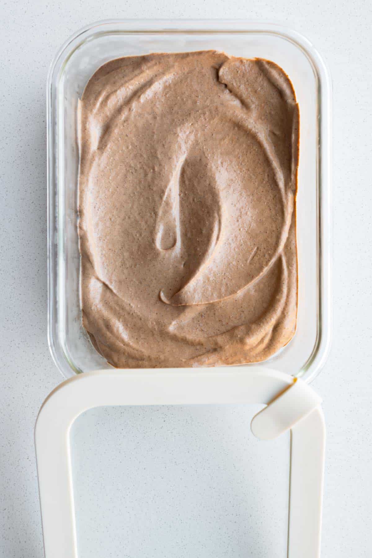 Silken tofu mousse in a glass dish.