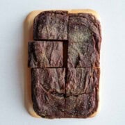 Vegan Banana Bread Brownies (With Tofu) sliced on a cutting board.