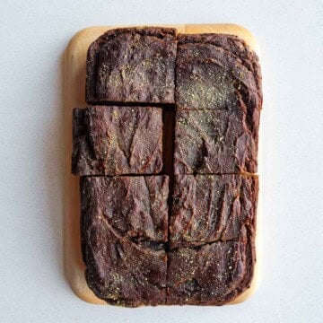 Vegan Banana Bread Brownies (With Tofu) sliced on a cutting board.