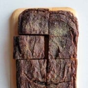 Vegan Banana Bread Brownies (With Tofu) on a cutting board.