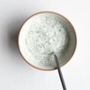 Vegan tzatziki (gyro sauce) in a bowl.