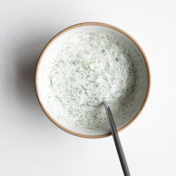 Vegan tzatziki (gyro sauce) in a bowl.