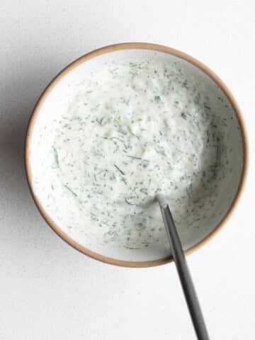 Vegan tzatziki (gyro sauce) in a bowl.